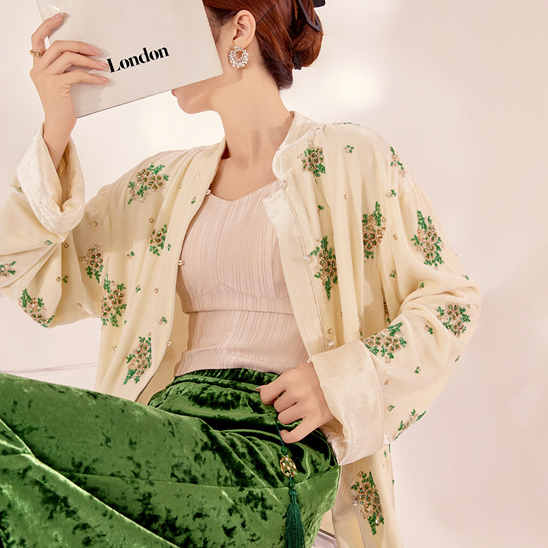 新中式丝绒衬衫真丝上衣高级感女