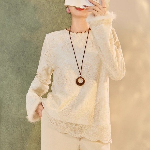 新中式蕾丝上衣冬内搭加厚女轻奢