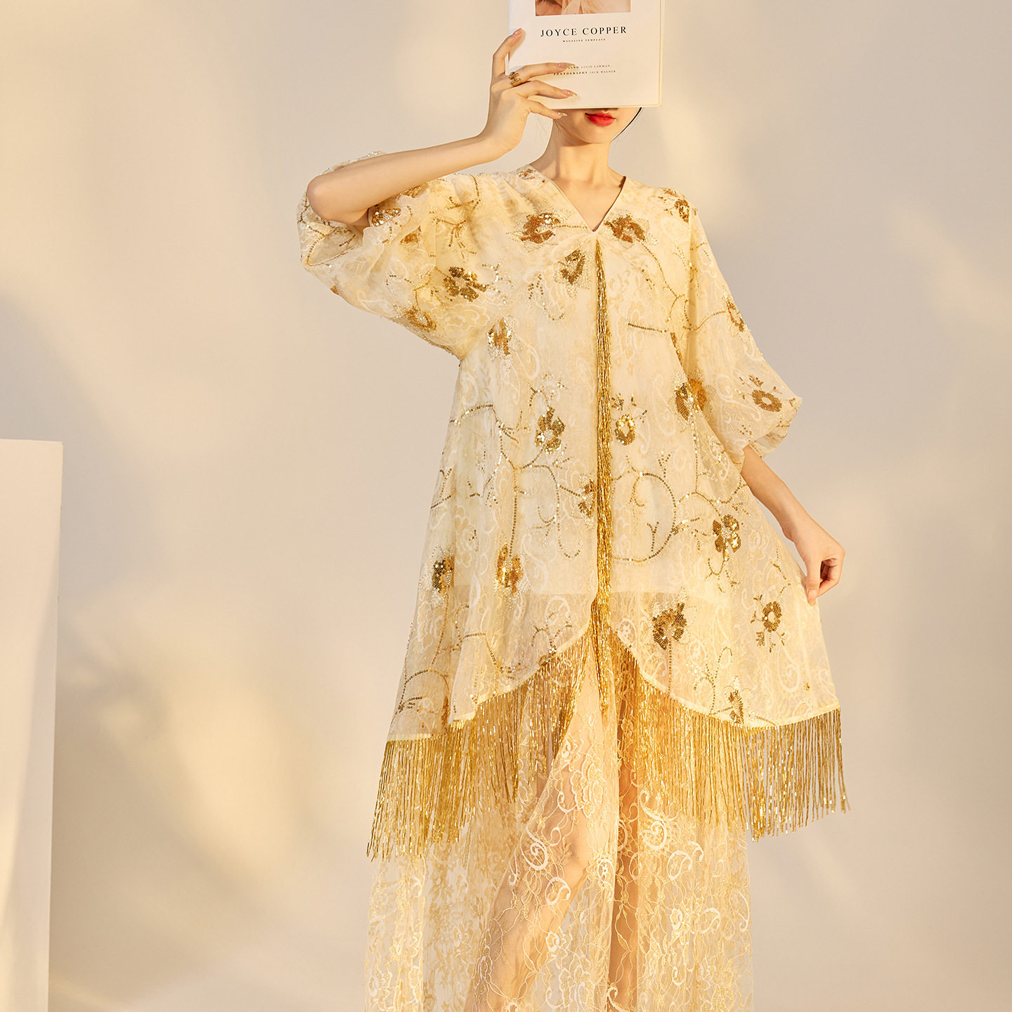 新款时尚刺绣宽松长裙夏季高端新中式蕾丝珠绣连衣裙女 N6003