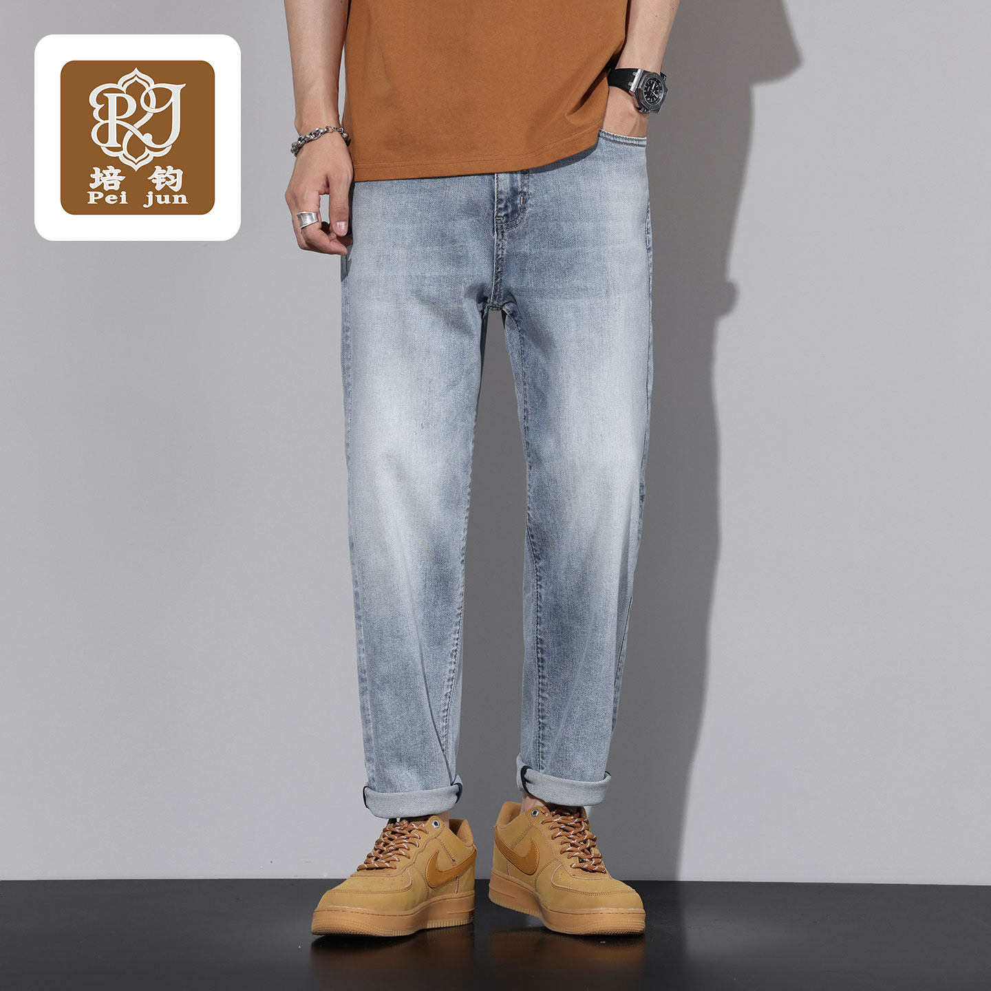 培钧男装2026春季新款男士修身小直脚牛仔裤男款休闲小脚九分裤子
