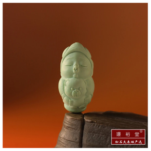 【松石大表姐家】湖北原矿小众珠宝绿松菜籽黄抱抱熊嘟嘟娃雕刻件