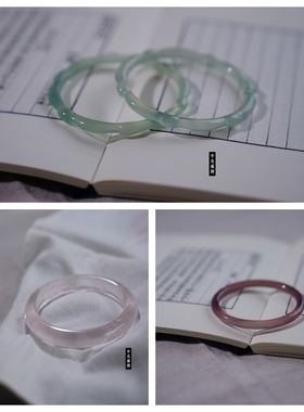 天然水晶粉晶岫玉玉髓玛瑙手镯中国风扁圆镯女文艺叮当镯气质