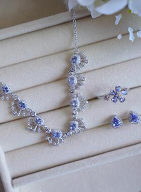 s925银个性女款项链耳钉戒指轻奢小众天然坦桑石高级感