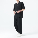 夏季风短袖衬衫唐装复古大码冰丝套装男A118-TZ2506P115控198，男装衬衫，电商A118