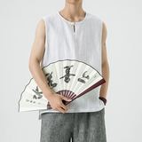 夏季纯亚麻风唐装大码背心复古无袖T恤男A118-BX303P75，男装T恤，电商A118