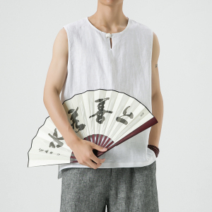 纯亚麻背心夏季风男装复古唐装圆领T恤DSA118-BX303-P75图片