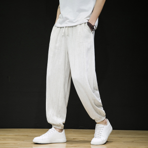 春夏亚麻风休闲裤棉麻宽松大码束脚裤新中式长裤A118-K302P60图片