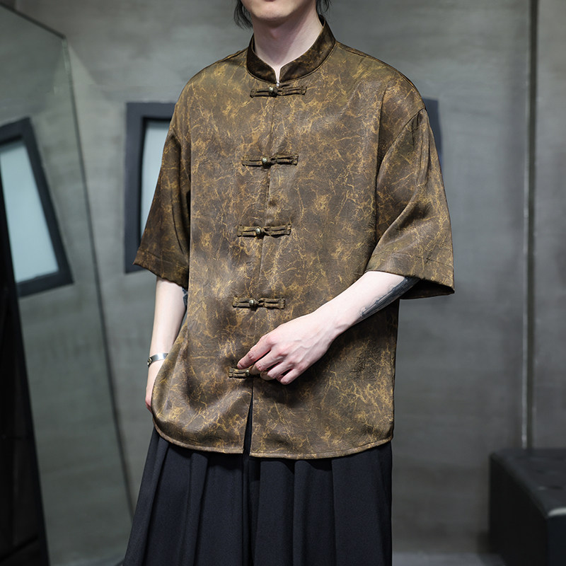 2025夏季风冰丝唐装汉服大码中式复古短袖衬衫男A118-C21P65,男装T恤,电商A118