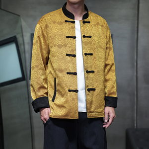 春季风男装新中式夹克唐装汉服大码麂皮绒外套A118-A8809P145,女装长裤搭配短袖图片