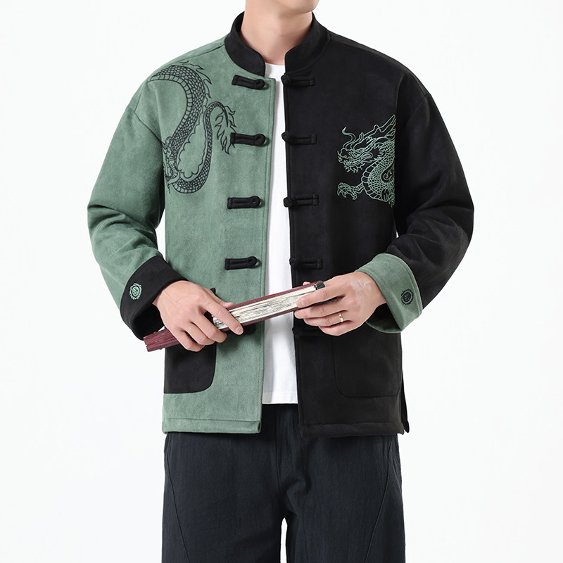 春季风男装新中式唐装刺绣麂皮绒拼接夹克外套A118-A8806P120,男装夹克,电商A118