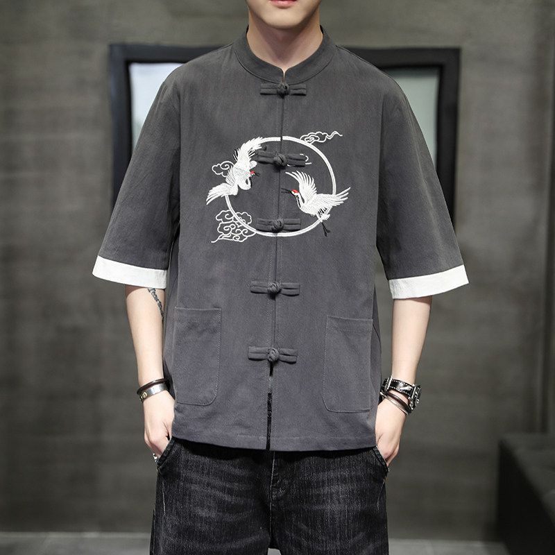 夏季风男装短袖刺绣复古衬衫唐装汉服大码衬衣A118-C701P60,男装衬衫,电商A118