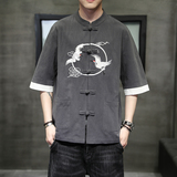 夏季风男装短袖刺绣复古衬衫唐装汉服大码衬衣A118-C701P60，男装衬衫，电商A118