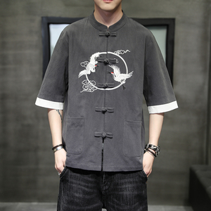 夏季风男装短袖刺绣复古衬衫唐装汉服大码衬衣A118-C701P60图片