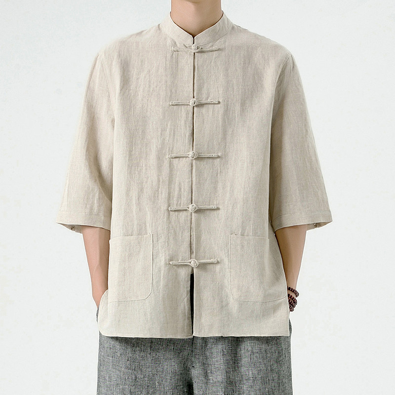 新中式男装风亚麻唐装夏季五分袖棉麻汉服男DS-A118-C803-P80图片