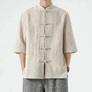 新中式男装风亚麻唐装夏季五分袖棉麻汉服男DS-A118-C803-P80图片