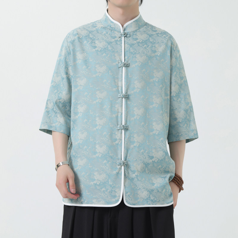 风男装短袖唐装大码衬衣中式印花衬衫汉服A118-C03P65控88,男装衬衫,电商A118