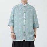 风男装短袖唐装大码衬衣中式印花衬衫汉服A118-C03P65控88，男装衬衫，电商A118