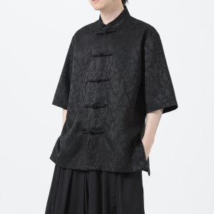 夏季风男装刺绣唐装盘扣大码短袖汉服衬衫A118-C09P70控98图片