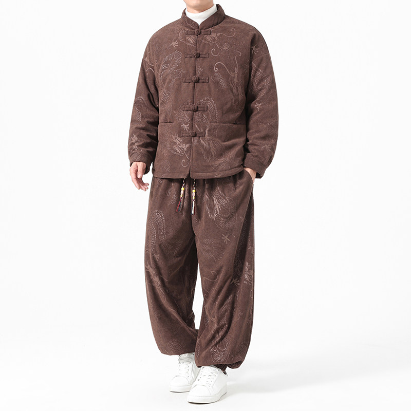 冬季风男装唐装灯芯绒龙纹棉衣套装A118-TZ7703P200抖音控328,男装棉衣,电商A118