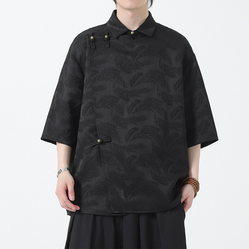 夏季风衬衫汉服五分袖斜襟铜扣中式上衣男装A118-C08P65控88图片
