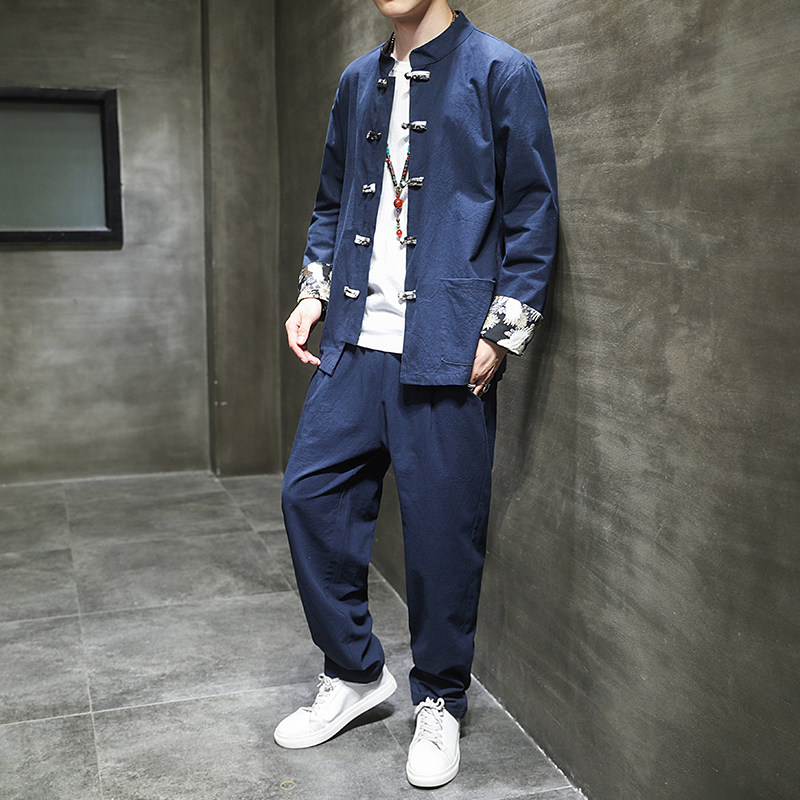 春季风男装棉麻套装新中式唐装夹克复古两件套A118-TZ2023P95，男装夹克，电商A118