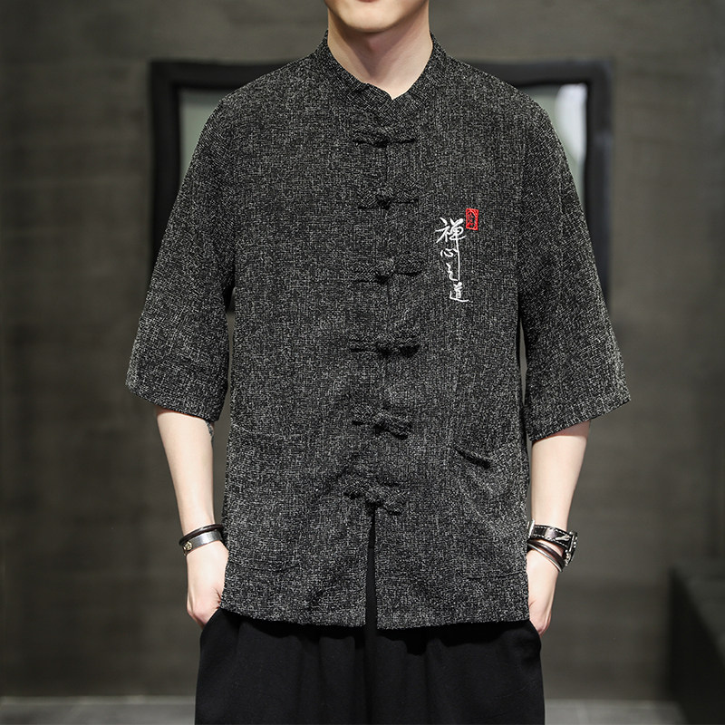 夏季风唐装衬衫中式复古汉服短袖宽松大码衬衣男A118-D51P60,男装T恤,电商A118