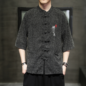 夏季风唐装衬衫中式复古汉服短袖宽松大码衬衣男A118-D51P60