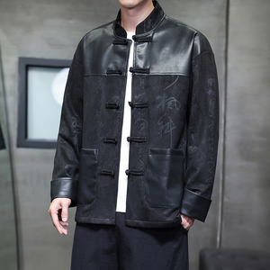 秋季风麂皮绒夹克唐装汉服中式复古青年外套男A118-A8831P120图片