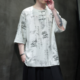 夏季风男装大码宽松短袖新中式冰丝印花T恤A118-T501P60控78，男装T恤，电商A118