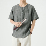 风夏季纯亚麻唐装T恤男新中式宽松大码上衣A118-T910-P85，男装T恤，电商A118