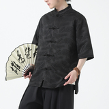 2025夏季风男装唐装短袖盘扣新中式提花衬衣A118-C07P70控98，男装T恤，电商A118