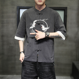 夏季风男装短袖刺绣复古衬衫唐装汉服大码衬衣A118-C701P60，男装衬衫，电商A118
