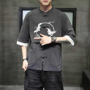 夏季风男装短袖刺绣复古衬衫唐装汉服大码衬衣A118-C701P60图片