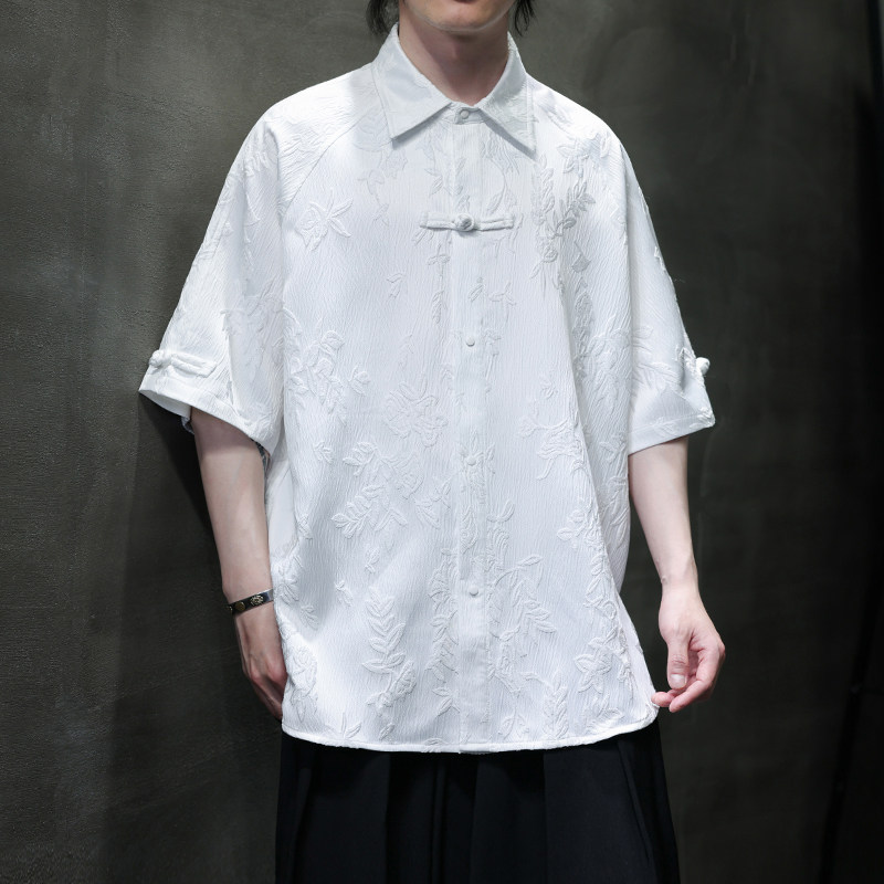 夏季风唐装冰丝短袖提花衬衫中式复古大码汉服男A118-C28P65图片