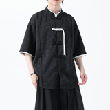 夏季风冰丝短袖改良衬衫新中式提花大码男装A118-C17P65控88，男装T恤，电商A118