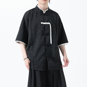 夏季风冰丝短袖改良衬衫新中式提花大码男装A118-C17P65控88图片