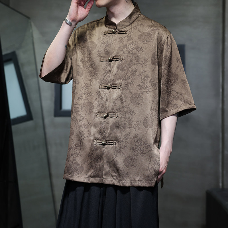 夏季风大码男装冰丝短袖衬衫中式复古唐装汉服男A118-C20P65,男装T恤,电商A118