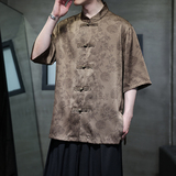 夏季风大码男装冰丝短袖衬衫中式复古唐装汉服男A118-C20P65，男装T恤，电商A118