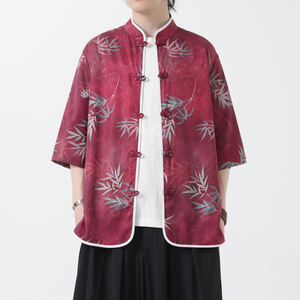夏季风冰丝唐装半袖印花盘扣中式短袖衬衣男A118-C02P65控88图片