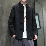 秋季风唐装棉麻衬衫新中式汉服亚麻衬衣外套男A118-C817P45，男装衬衫，电商A118