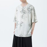 夏季风男装新中式棉麻短袖亚麻T恤印花汉服男A118-C23P65控88，男装T恤，电商A118