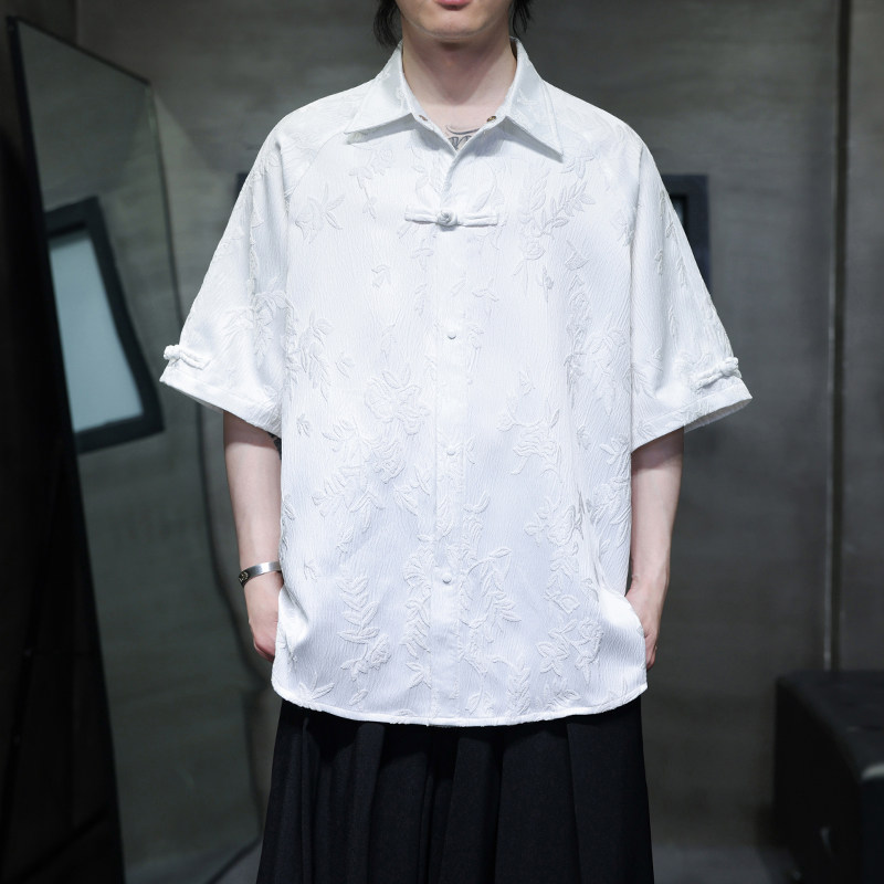 2025夏季风冰丝短袖衬衫提花唐装中式大码汉服男A118-C28P65,男装T恤,电商A118