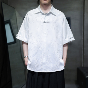 2025夏季风冰丝短袖衬衫提花唐装中式大码汉服男A118-C28P65图片