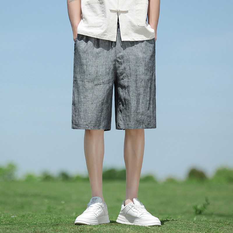 纯亚麻夏季风短裤纯色直筒休闲五分裤男A118-DK906P95,男装牛仔裤,电商A118