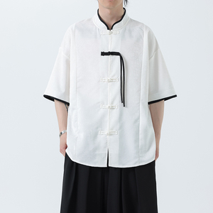 夏季风冰丝短袖改良衬衫新中式提花大码男装A118-C17P65控88图片