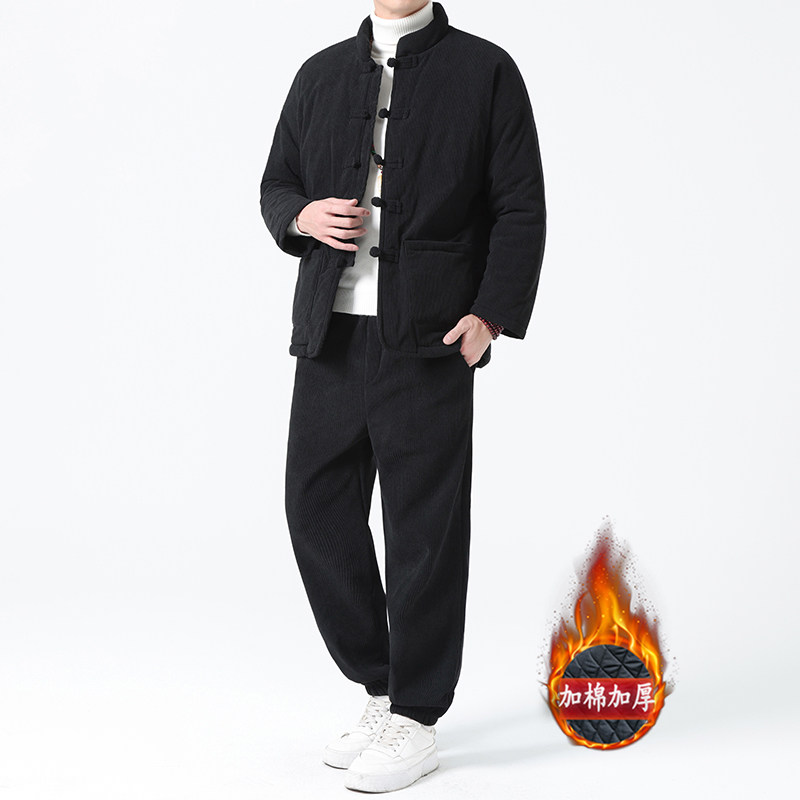 冬季风套装中式复古唐装棉衣大码灯芯绒保暖棉袄男TZ010-P200,男装T恤,电商A118