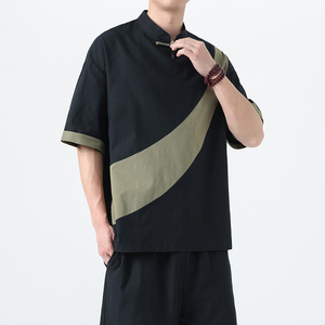 夏季风短袖唐装汉服棉麻大码中式复古T恤男A118-T006P65控99图片