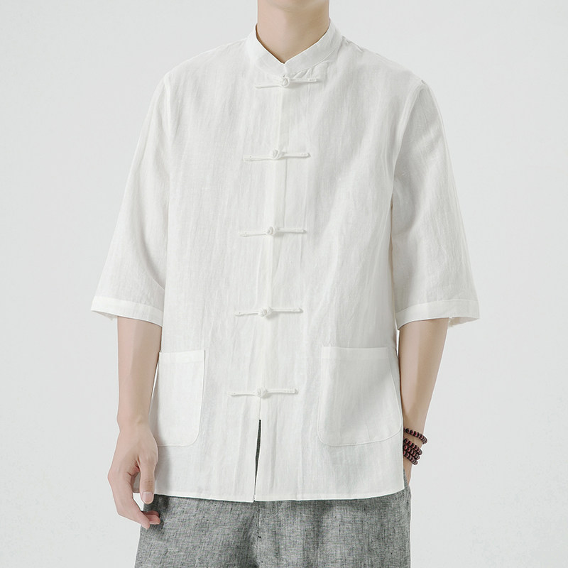 2025夏季风男装唐装汉服短袖中式复古大码衬衫A118-C803P80,男装衬衫,电商A118