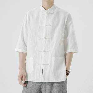 2025夏季风男装唐装汉服短袖中式复古大码衬衫A118-C803P80图片