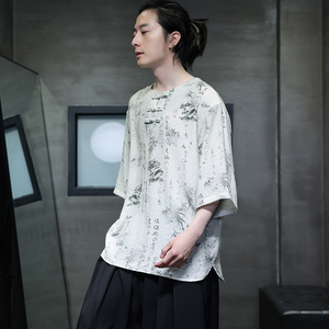 夏季风男装大码宽松短袖新中式冰丝印花T恤A118-T501P60控78,男装T恤,电商A118